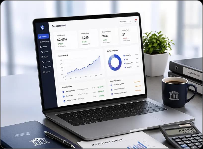 Tax Management dashboard on a laptop
