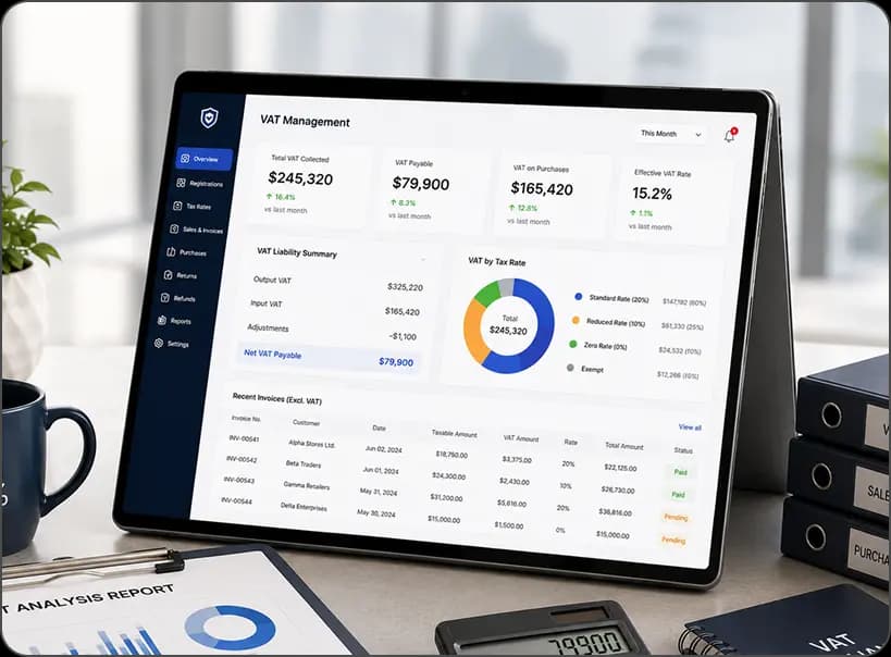 Tax Management dashboard on a laptop
